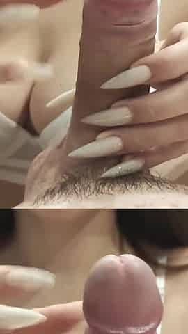 She Tries to Block the Sperm in a Pulsating Orgasmic Cock