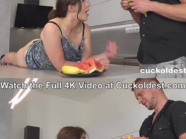 Feeding my Wife Bananas on the Kitchen Counter but she Wants More! at Cuckoldest