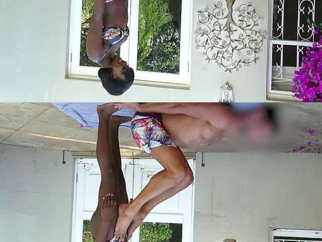 I caught this EBONY TEEN doing yoga