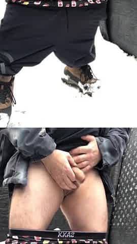 Backyard Pissing in the snow & then cumming into my hand to eat