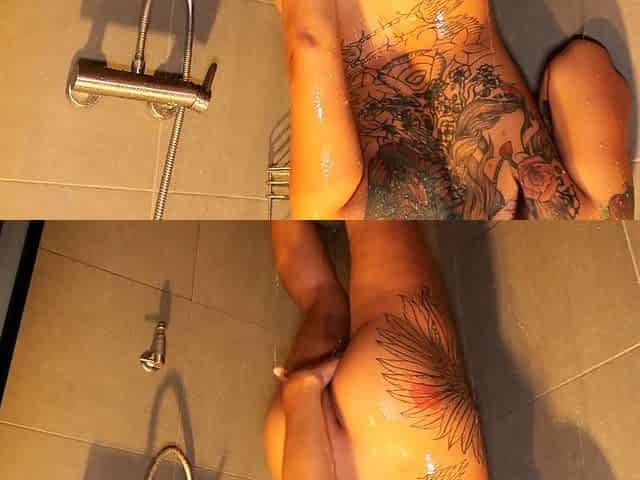 Thai teen showering a taking a big cock