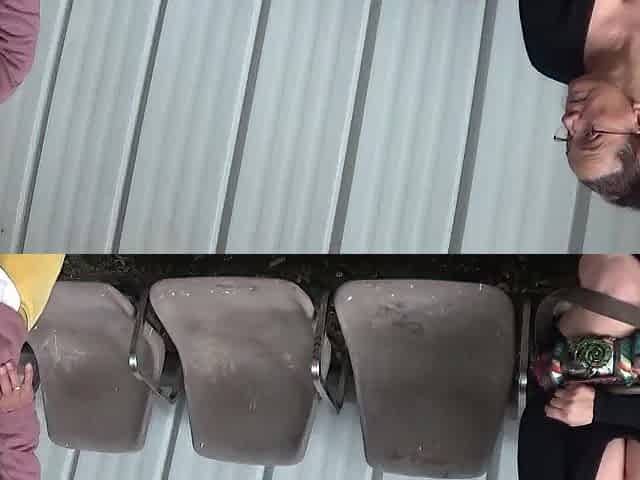 Lustful older wearing glasses enjoys outdoor sex