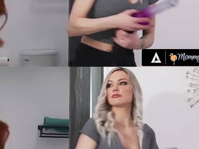 MAMA'S BEAUTY - Breasty MILFs Sophia Locke & Kenzie Taylor Hire Babysitter River Lynn For Steamy Duties