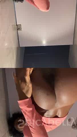 Hot Ebony Teen Peeing in a Public Toilet