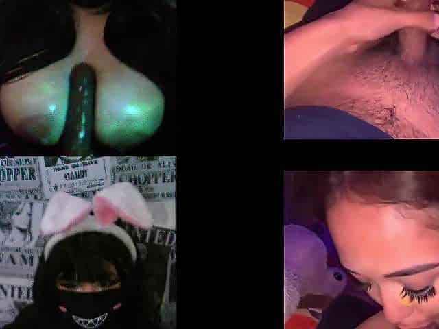 Bulky punk gal playing with her large tits on camera watching porn