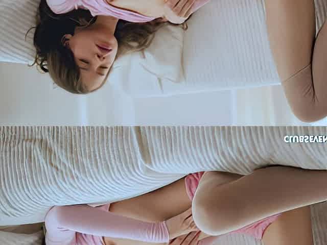 Brunette girl Xenia B lays on the bed and plays with her pussy