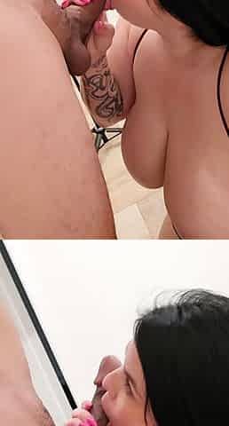 Hot brunette big boobs toying pink pussy