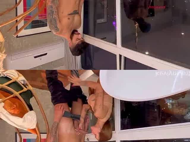 Redhead with ginormous hooters and caboose likes exhibitionism, humped in hotel apartment window - Kevlyn Santos - XXX!