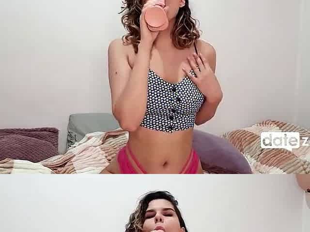 Datezone.com - Youthful amateur in pink pants screws her snatch with a sextoy