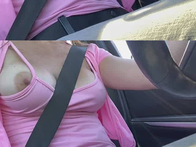 Italian Big Tits MILF Artemisia Love Driving Around and Showing Her Big Horny Hard Nipples