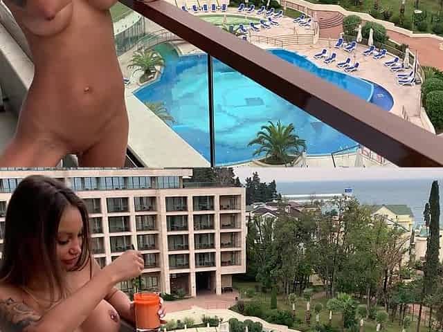 Monika Fox Stripped Having Breakfast On Hotel Balcony