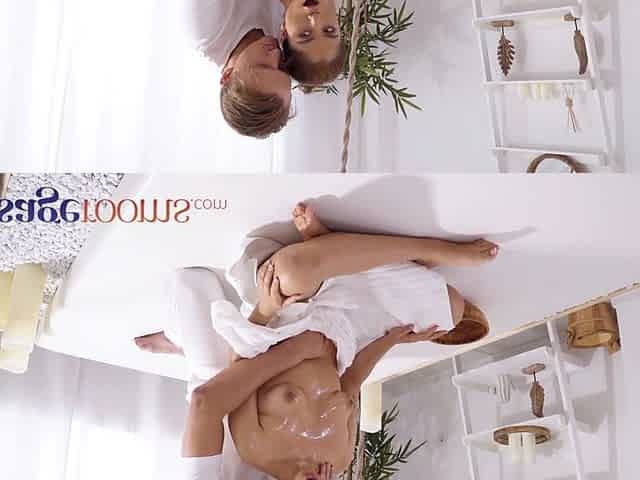 Romantic creampie for Latina beauty Marina Gold after blowjob