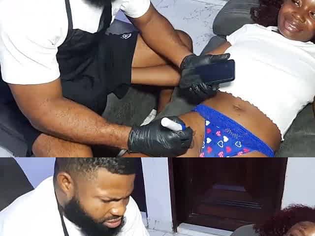 My Female Client Asked Me to Bang Her with My Large Cock After Drawing Tattoo on Her Booty and Snatch Area