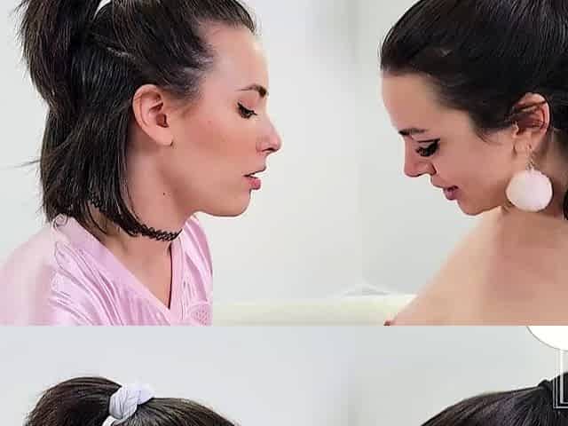 Cute brunette teen masturbatin fingers shaved pussy