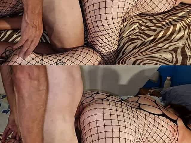 Horny in fishnet bodysuit