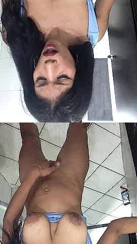 Latin babe satisfies her vagina in a public washroom