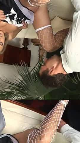Blonde waitress in the house does everything even empty cocks