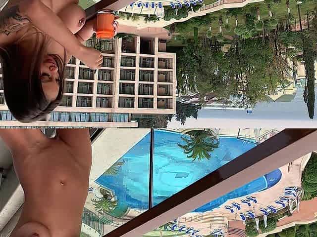 Monika Fox Stripped Having Breakfast On Hotel Balcony