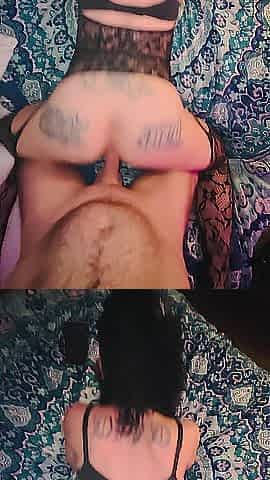 Tattooed bitch riding and twerking on my rod, spunk flow