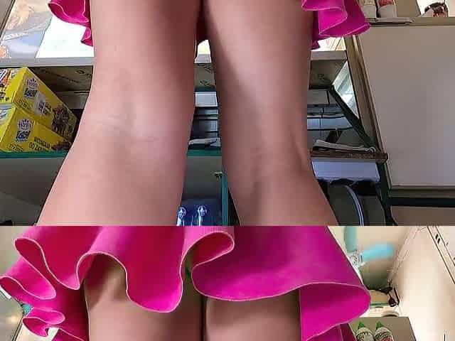 Hawt and dumb floozy secretly upskirted at work by wicked boss - pov