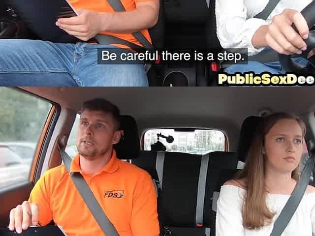 Naive driving student riding instructors dick