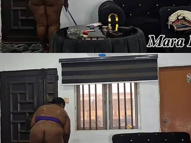 Fat Ass Ebony MILF Cleaning Naked