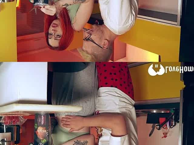 Redhead likes to screw in the kitchen