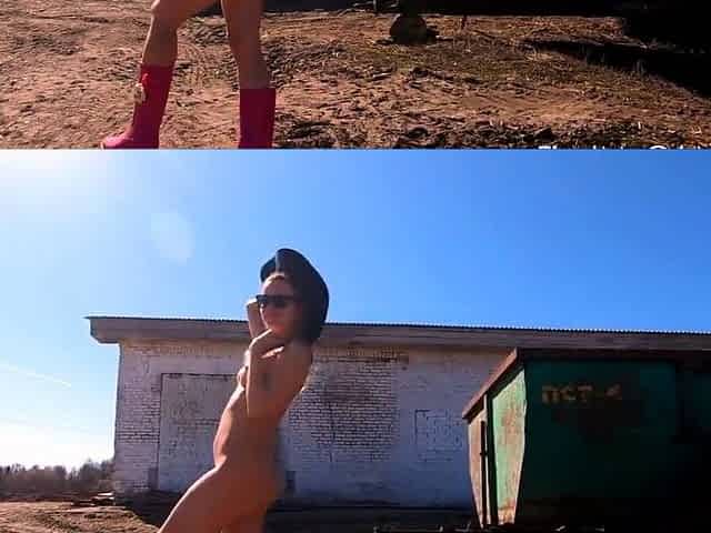 Naked Blonde Russian Teen Walks on the Farm