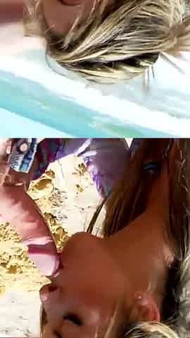Growing up she became an adult and Dulce Chiki with shaved vagina fucks with her wet pussy of pleasure on a beach