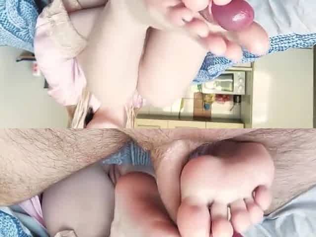 Amazing Footjob and Handjob with cumming on Feet and long Toes