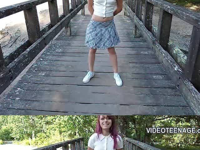 18 Year Cute Girl Outdoor With Mini Skirt