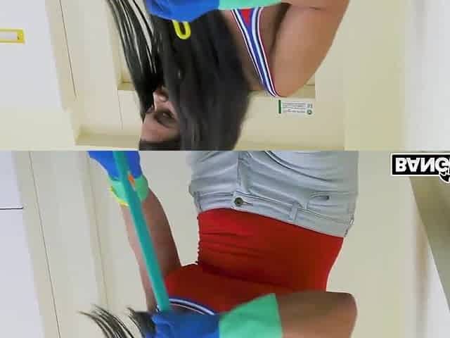 A breasty maid, gives great anal-act of love large bazookas and bubble ass, great jizz flow at the end