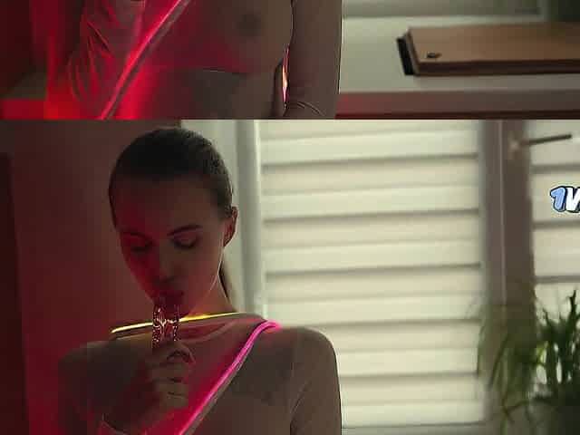 Brunette hair Neon Bliss: Tattooed Temptation in the Bathtub