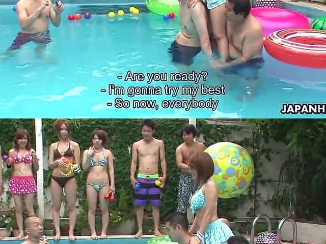 Caught in the pool hilarious Japanese cutie gets her pussy masturbated