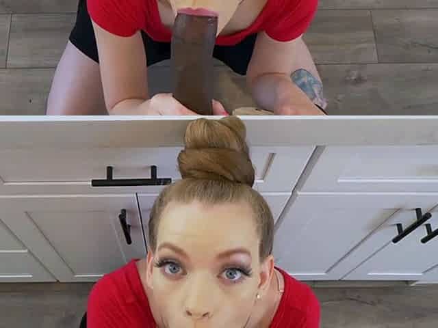 Big tit brunette sucks a big cock blowjob POV