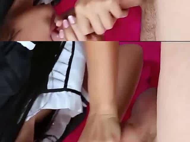 Sexy asian maid giving bj to her boss