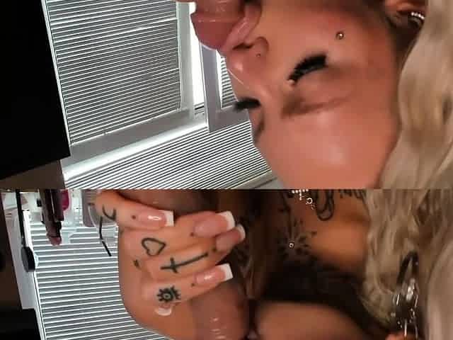 Blonde horny chicks play her big boobs