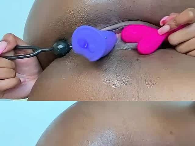 Horny Ebony has Triple Stimulation