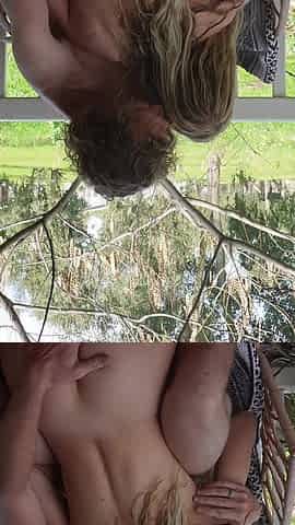 Petite Blonde Gets Outdoor Facial in Front of the Neighbors
