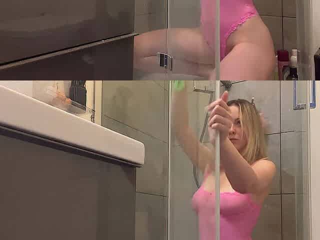 Clean my shower with me. transparent underware