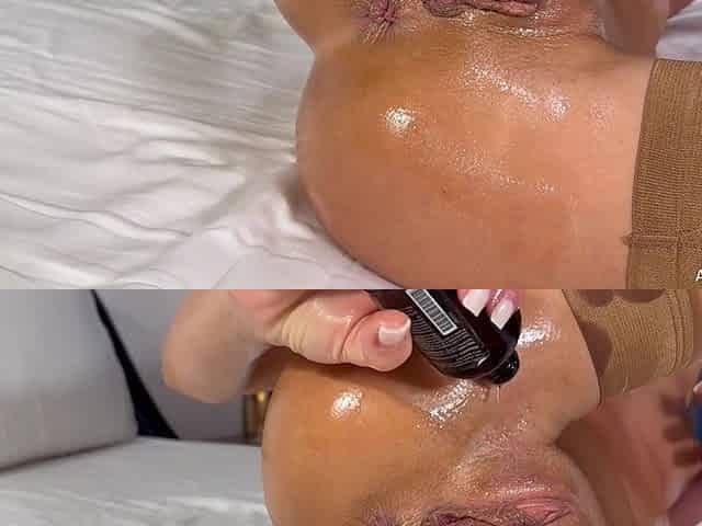 Slut in Tan Stockings Ass Fucked Creampied