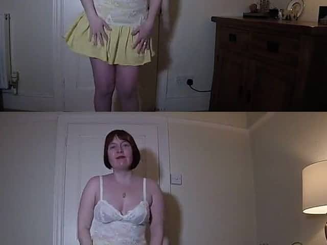 British Redhead wife dancing striptease in miniskirt