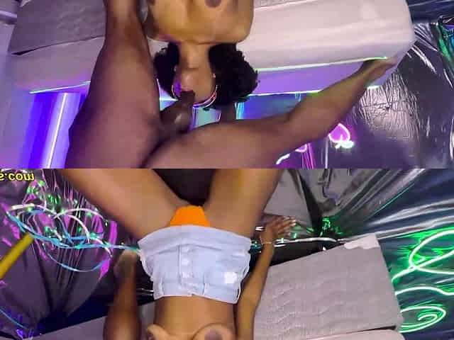 skinny oiled ebony milf all holes stretched