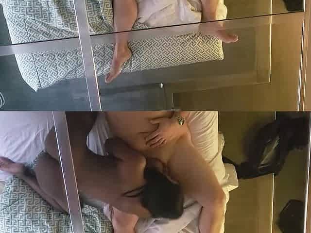 Sucking him off then that guy bangs me from behind and cums over my booty
