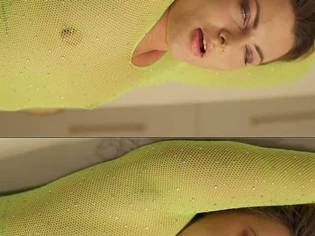 Luxury Kitchen Sex Teasing in Green Mesh, Rough Table Fucking & Messy Facial