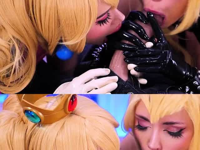 Two busty blondes fuck in hardcore threesome orgy