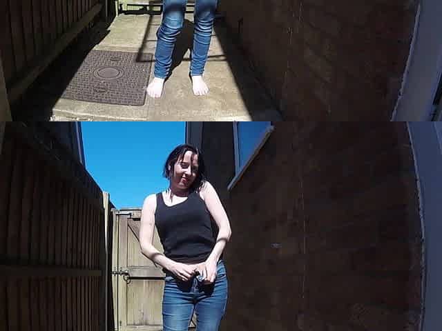 Skinny mom is undressing outdoors