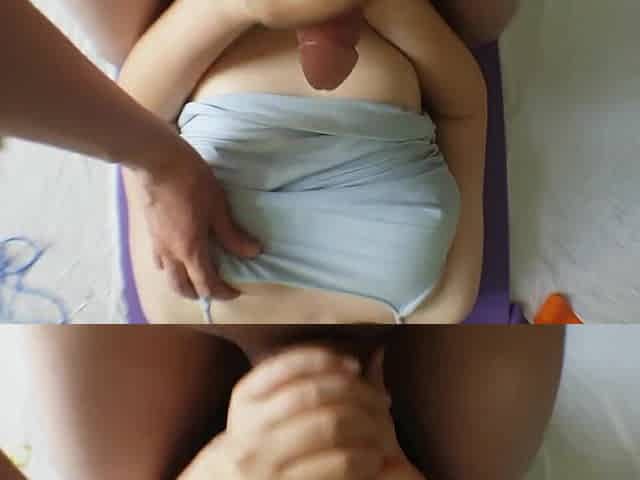 POV AMATEUR TUGJOB , CUM ONTO BREASTS