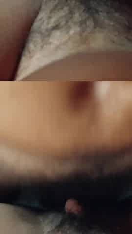 Missionary Position with Cock Starting to Get an Erection, He Rubs His Penis on the Hairy Pussy.