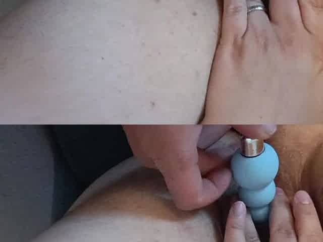 Two Hands, One Game. Dildo Deep Inside, Fingers on the Pleasure Pearl